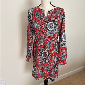 Loft orange and blue Floral Dress